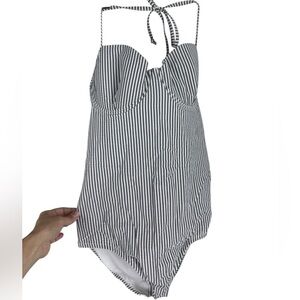 NWT J Crew one piece swimsuit Seersucker 10 grey white